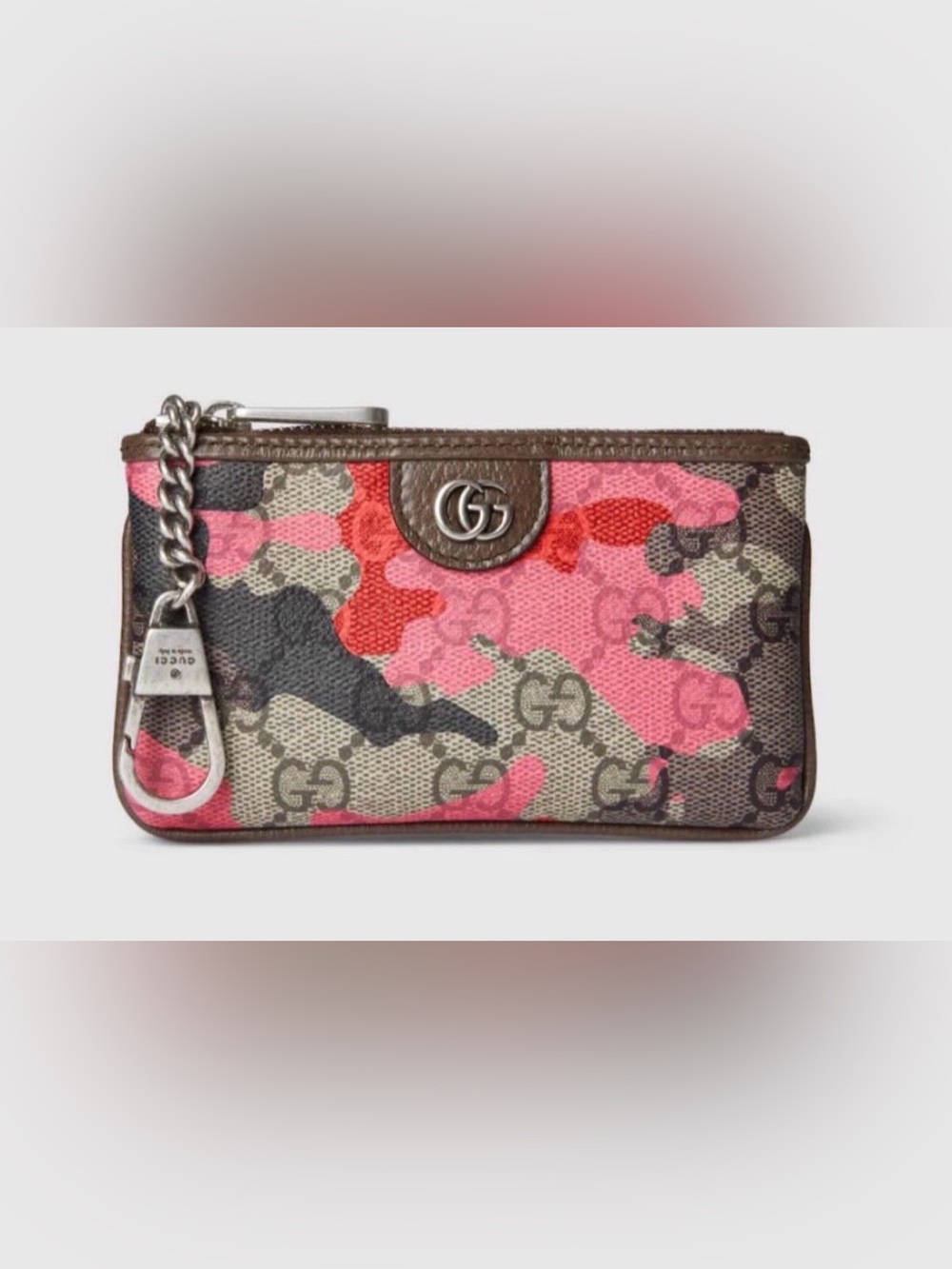 Gucci Pink Brown Camo Keychain Pouch